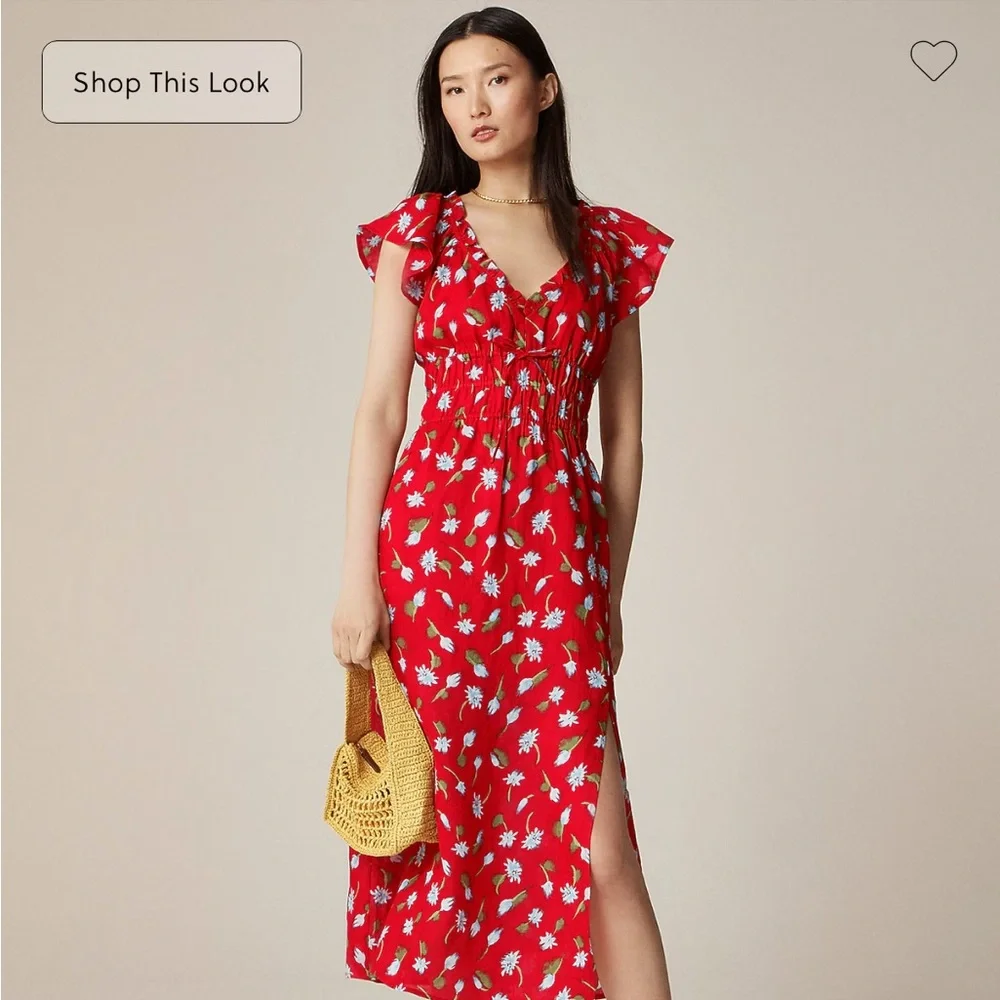 J. Crew Red Floral Midi Dress - Picture 1 of 2